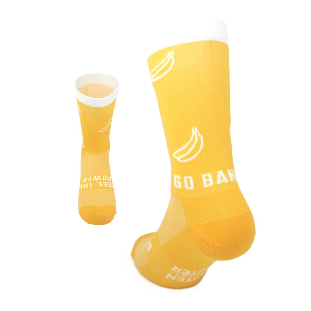 Gele fietssokken met bananenprint